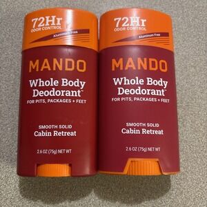 Mando 72 Hour Whole Body Deodorant Smooth Solid Cabin Retreat Scent‎ X2